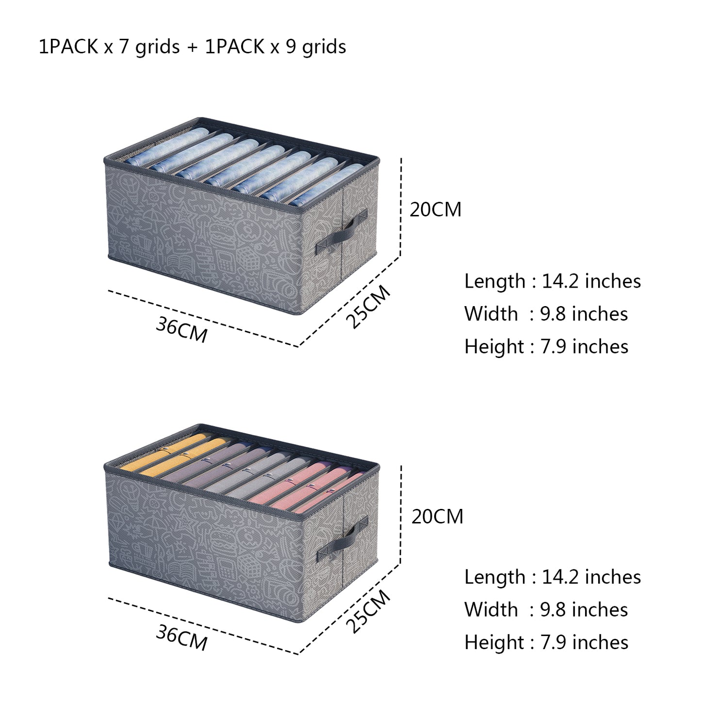 Hanylulu Lot de 2 organiseurs de tiroirs améliorés pour vêtements, chemises, t-shirts, jeans, pantalons, sous-vêtements, robes, serviettes (gris, 1 lot de 7 grilles + 1 lot de 9 grilles) (ACHETER SUR AMAZON)