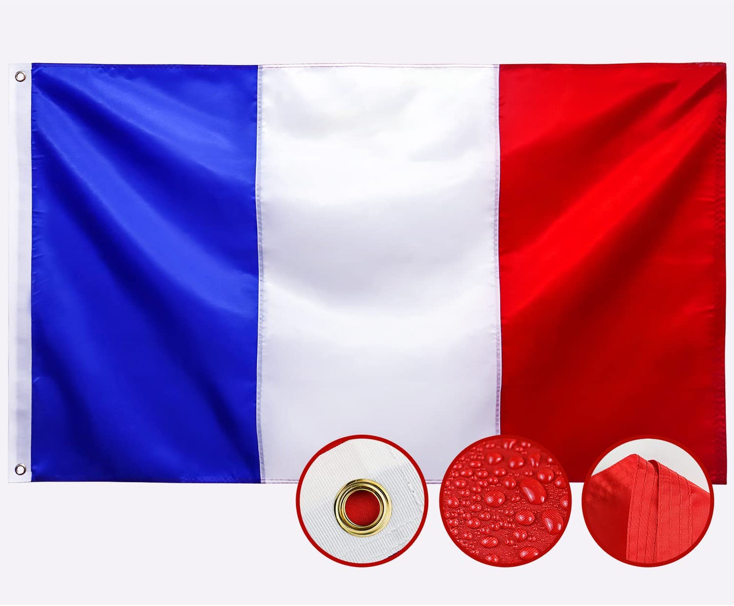 Hanylulu France Flag, Brightly Colored, Polyester with Brass Grommets Premium French Flag (3x5 Ft)