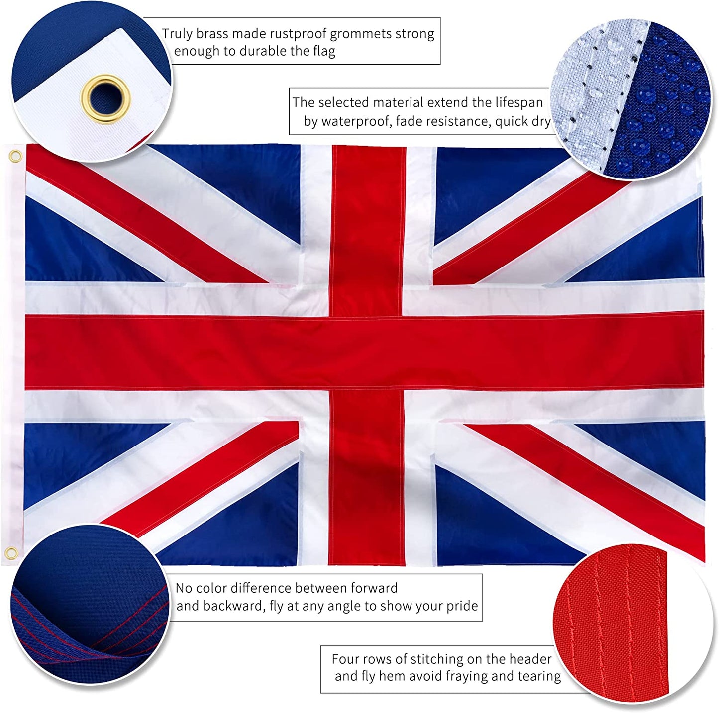 Hanylulu United Kingdom Flag Outdoor, Brightly Colored Brass Grommets Premium UK Flag (3x5 Ft)