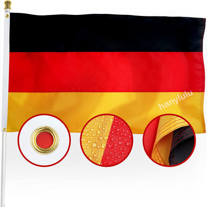 Hanylulu Germany German Flag Outdoor, Double Sided Heavy Duty 210D Nylon, Brightly Colored Brass Grommets Premium Flag (3x5 Ft)